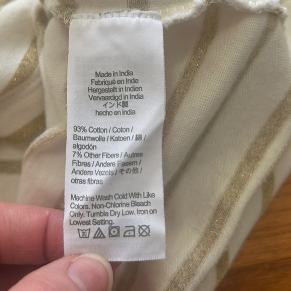 J.Crew Shirt Women's Size L White Gold Stripe Long Sleeve Artist T-Shirt - Picture 5 of 10